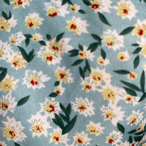 SHEIN Ditsy Floral Ruched Dress Light Teal Cutout Drawstrings Tied Spaghetti S - Picture 5 of 15